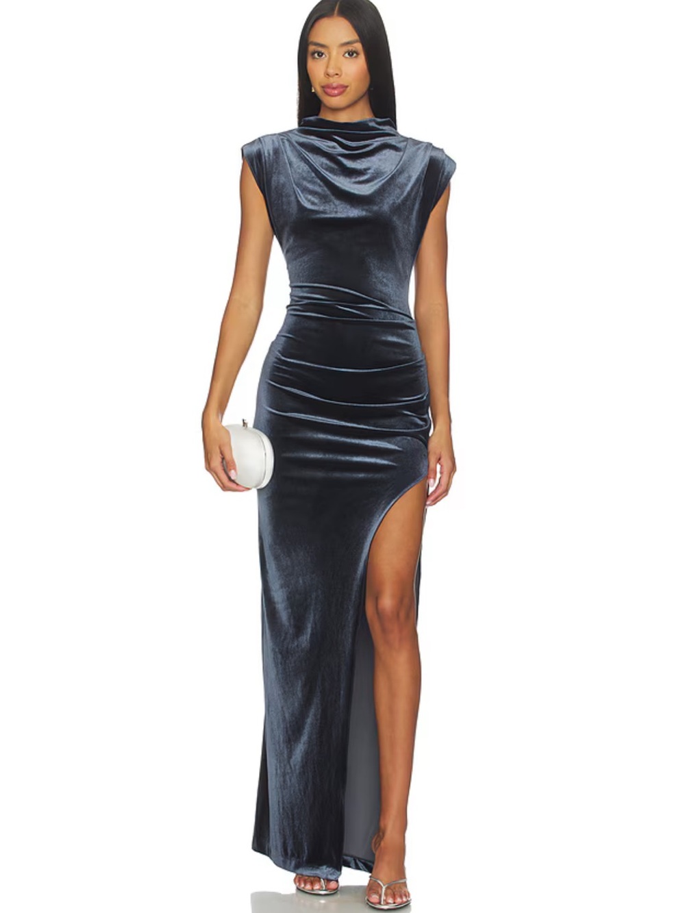 Amanda Uprichard Biella Velvet Cowl Neck Evening Gown - Slate NWT